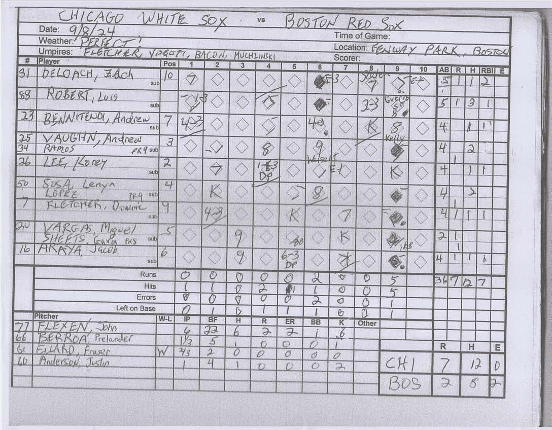 Chicago White Sox scorecard
